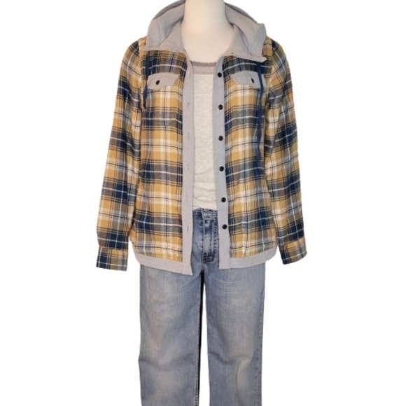 Marmot Tops - Marmot Women's Reagan Flannel L/S Plaid Hoodie Size M Grey Navy Tan NWT